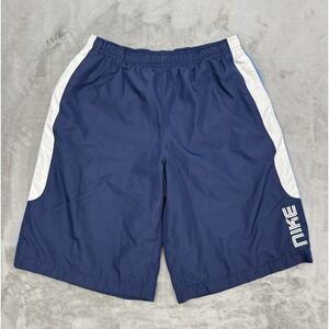 Vintage Y2K Nike Swim Trunks Youth Large 14-16 Navy Blue Shorts Spellout 90s